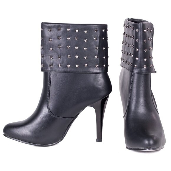 Women's Ankle Boots, 10" Studded Booties with Heel and Zipper, SB-2012 - Picture 2 of 6